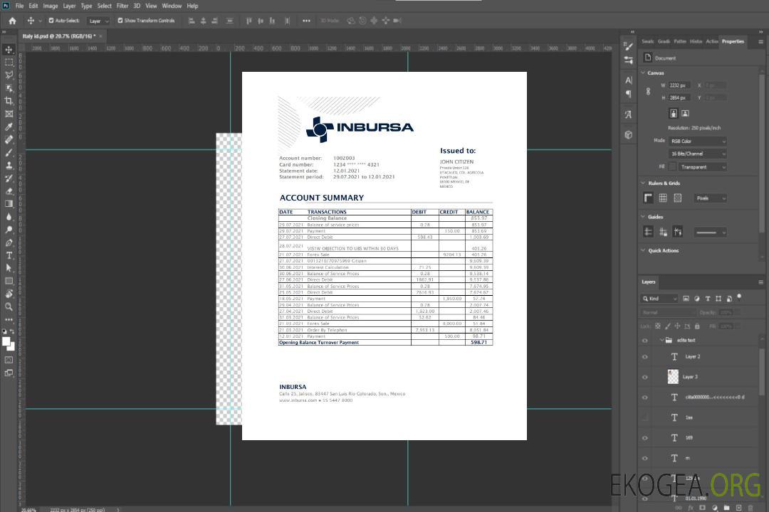 Modèle de relevé de banque Inbursa Bank du Mexique facile à remplir au format Excel et PDF template